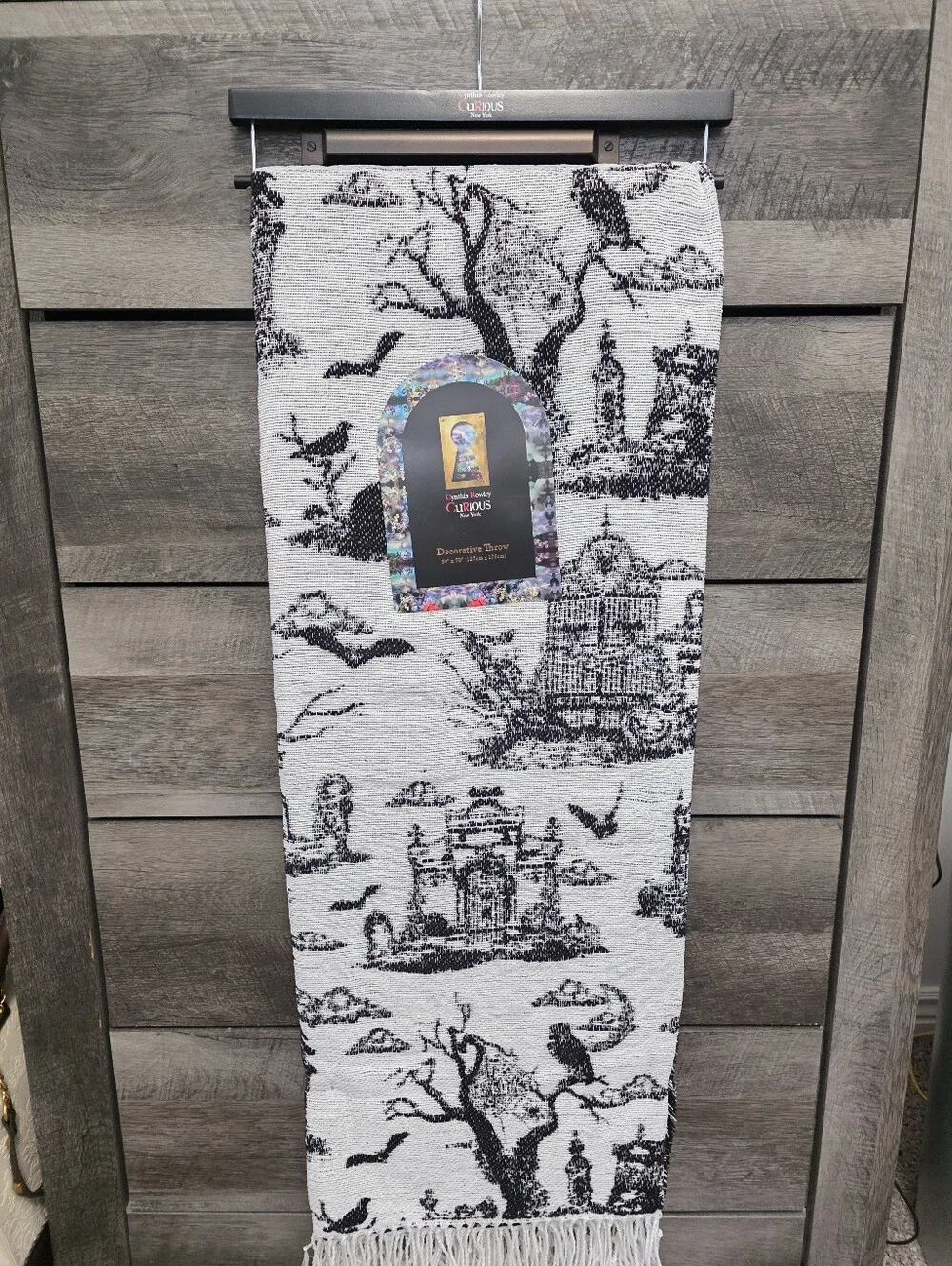 Cynthia Rowley Halloween Throw Blanket Haunted House Raven New